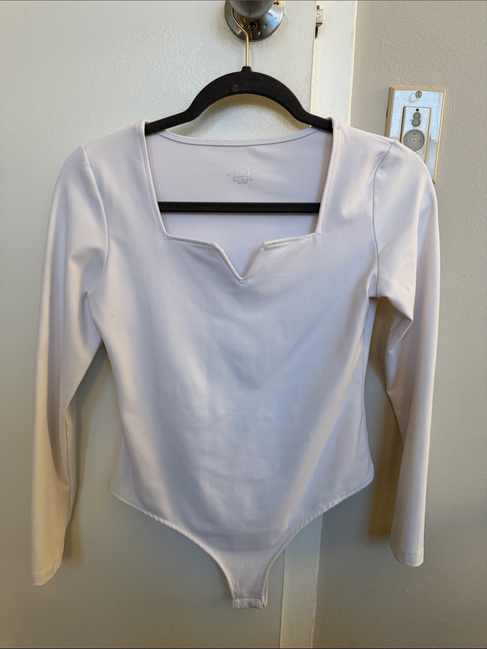 Long Sleeve Notch-Neck Bodysuit - White